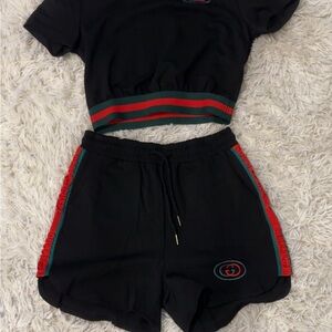 Black Two-Piece Set with Red and Green Stripes